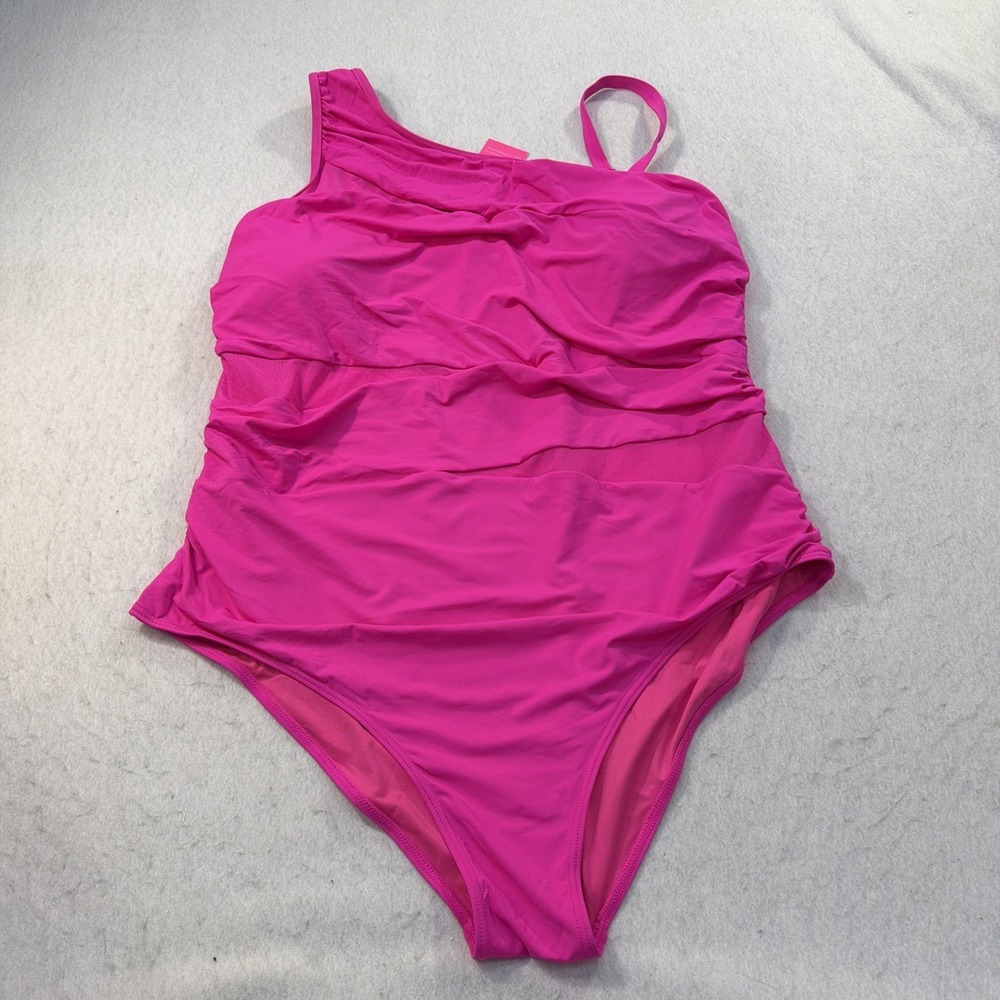 Aqua Eve One Piece Bathing Suit Women Tummy Control Slim Swmwr Hot Pink 24W NWT